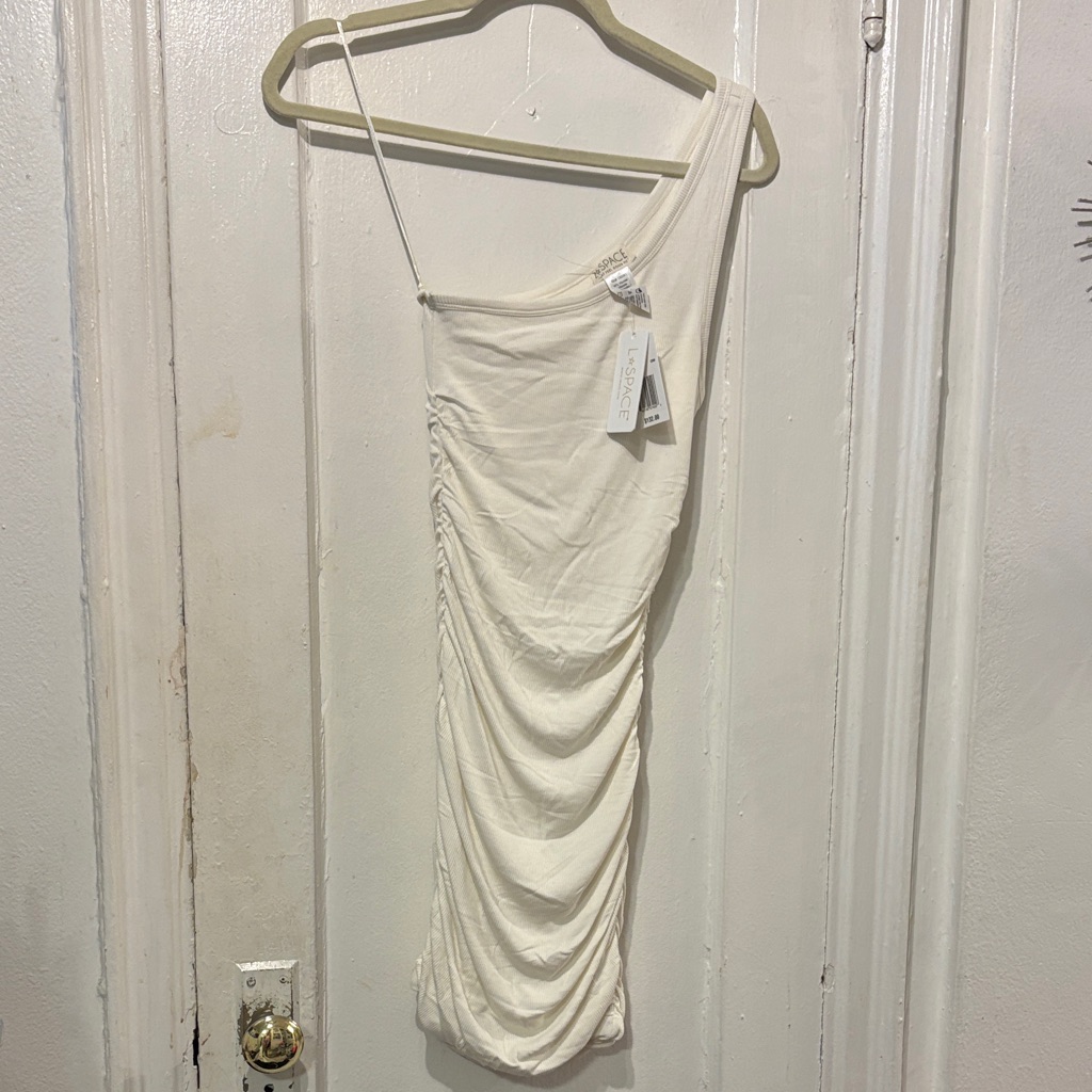 L*Space Cream One-Shoulder Ruched Midi Dress